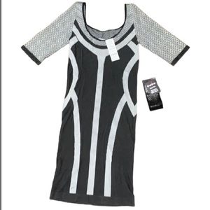 BEBE Outlined Colorblock Dress women’s black and gray date night dress
